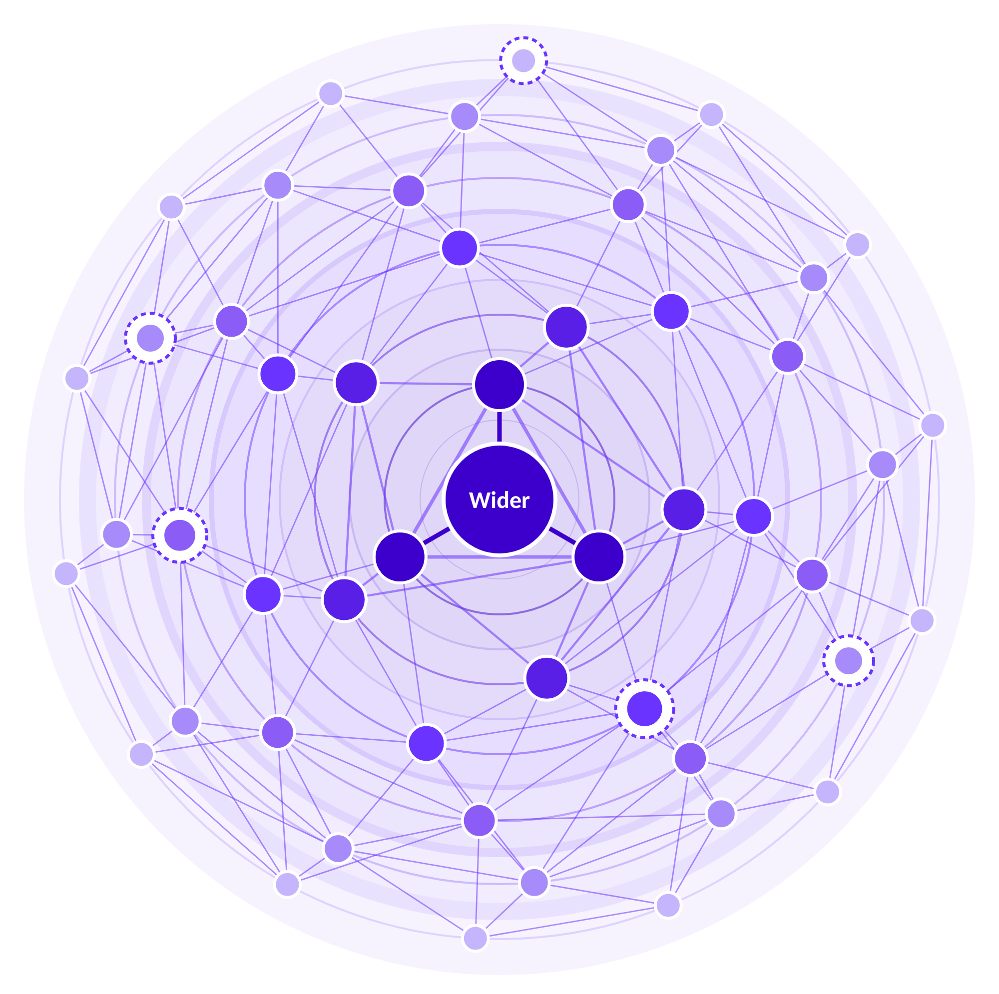 A mesh of overlapping leadership layers around Wider, with emerging leaders inside the existing ones.