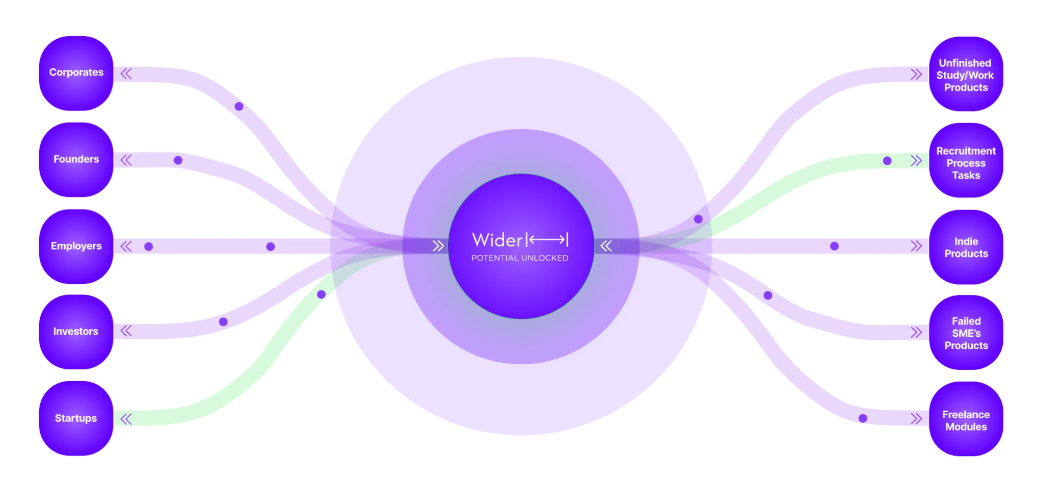 A highlighted path from Startups through Wider to recruitment process tasks.